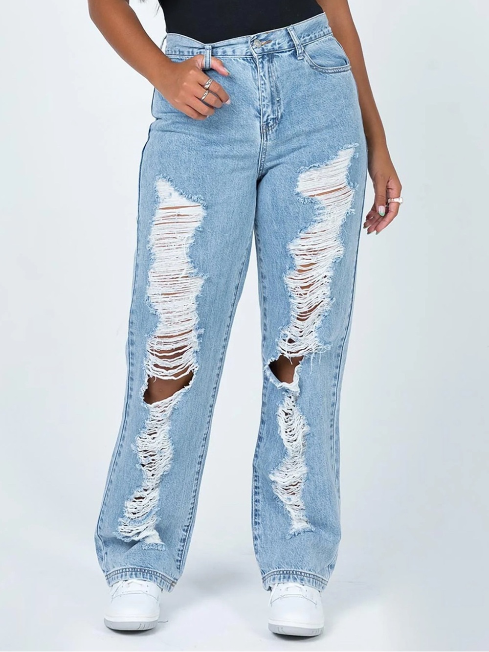 Princess Polly Light Blue Ripped Boyfriend Jeans